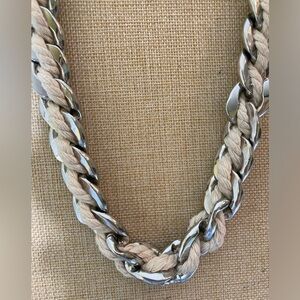 Chunky‎ Silver Tone Link Necklace with Intertwined Rope Biker Chic Goth